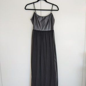 Black faux leather and chiffon maxi dress